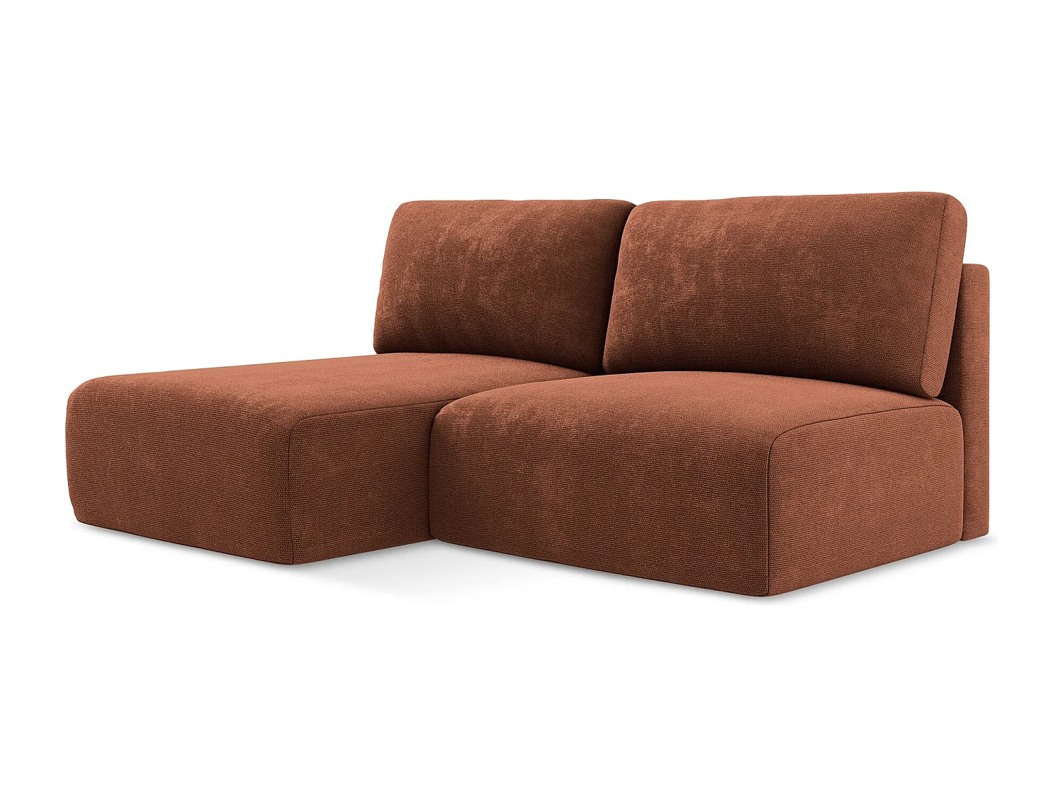 Open hoekbank links met bedfunctie van terracotta chenille stof - KONA