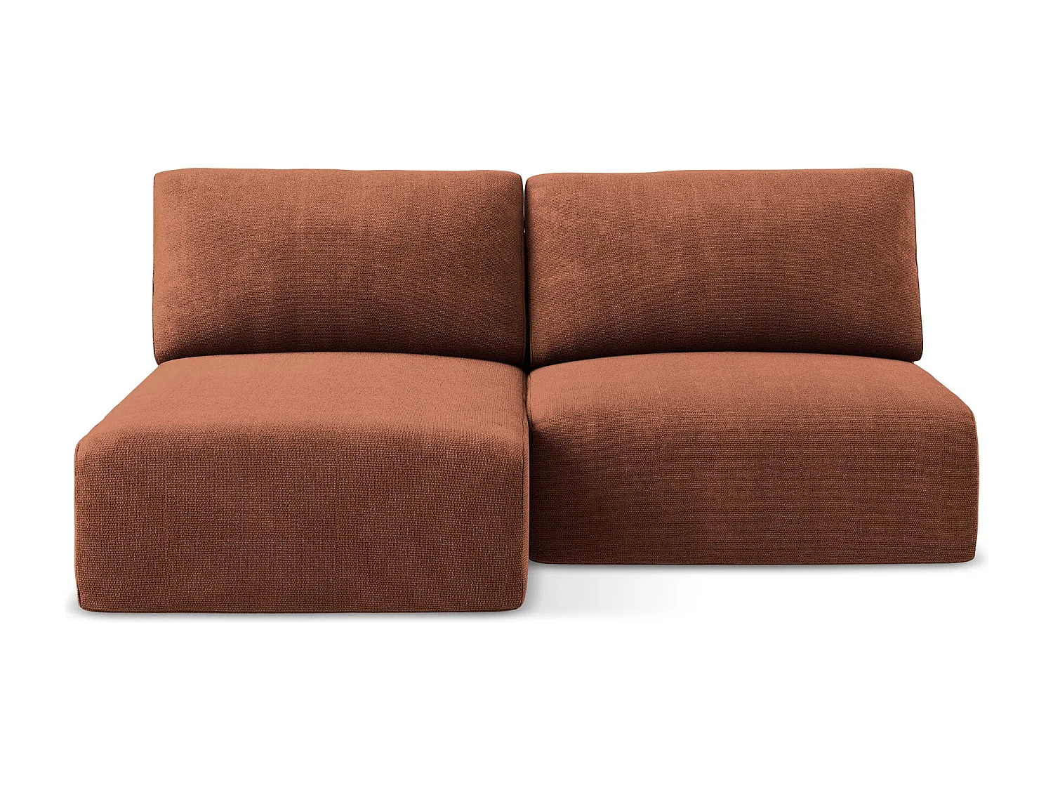 Open hoekbank links met bedfunctie van terracotta chenille stof - KONA