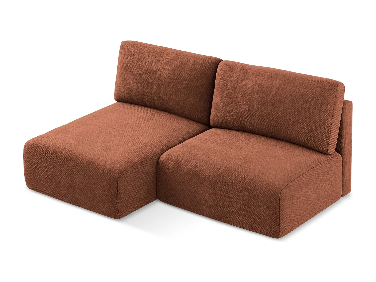 Open hoekbank links met bedfunctie van terracotta chenille stof - KONA