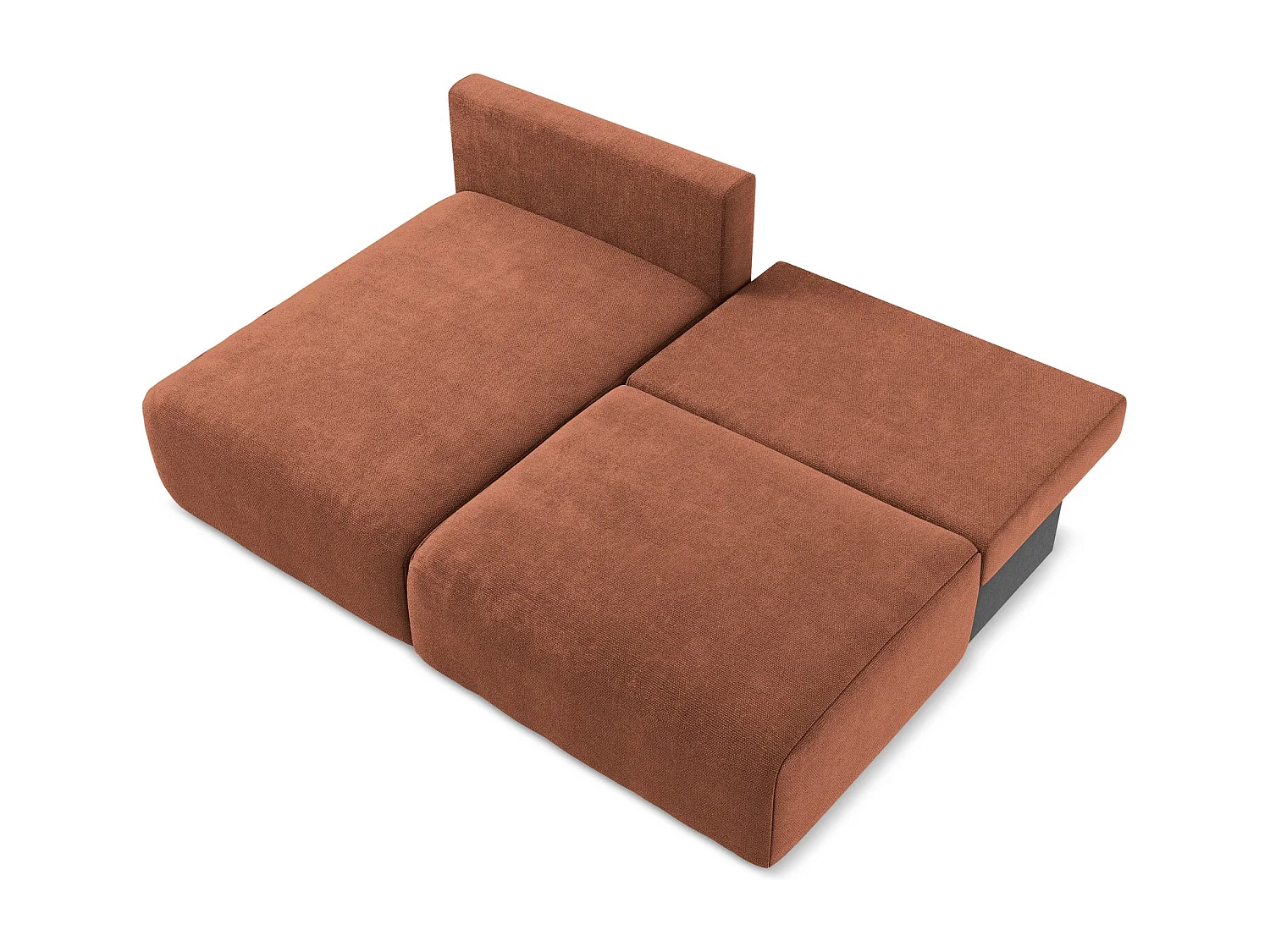Open hoekbank links met bedfunctie van terracotta chenille stof - KONA