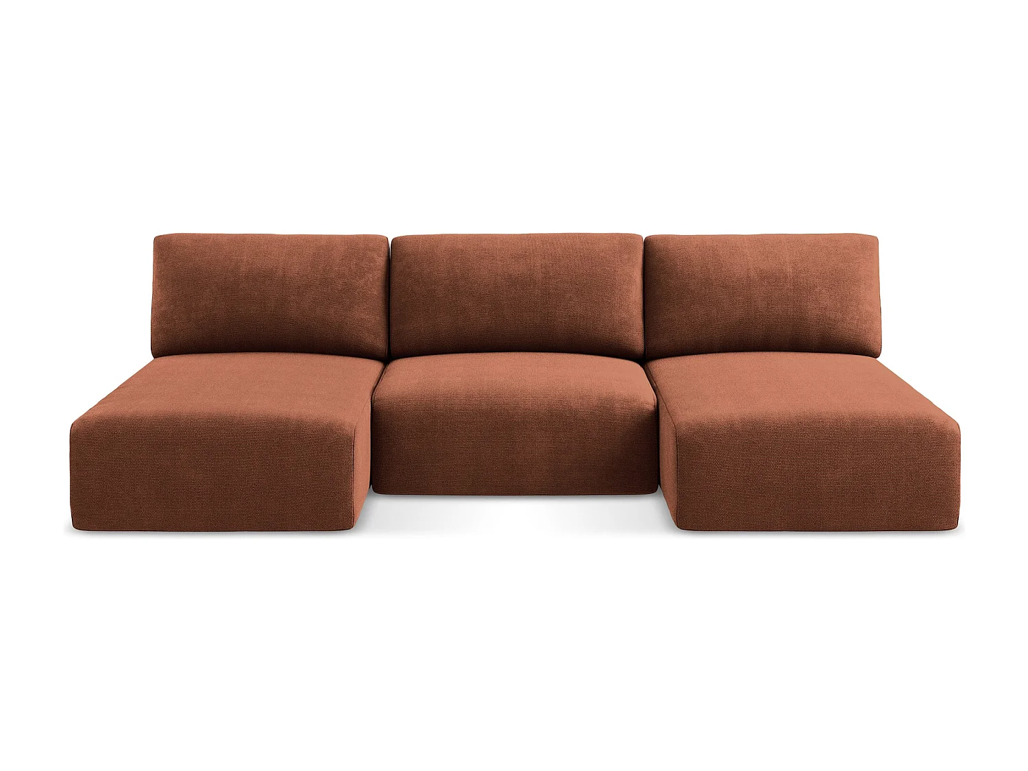 Wohnlandschaft ohne Armlehne mit Schlaffunktion - / - Chenille - Terrakotta - KONA