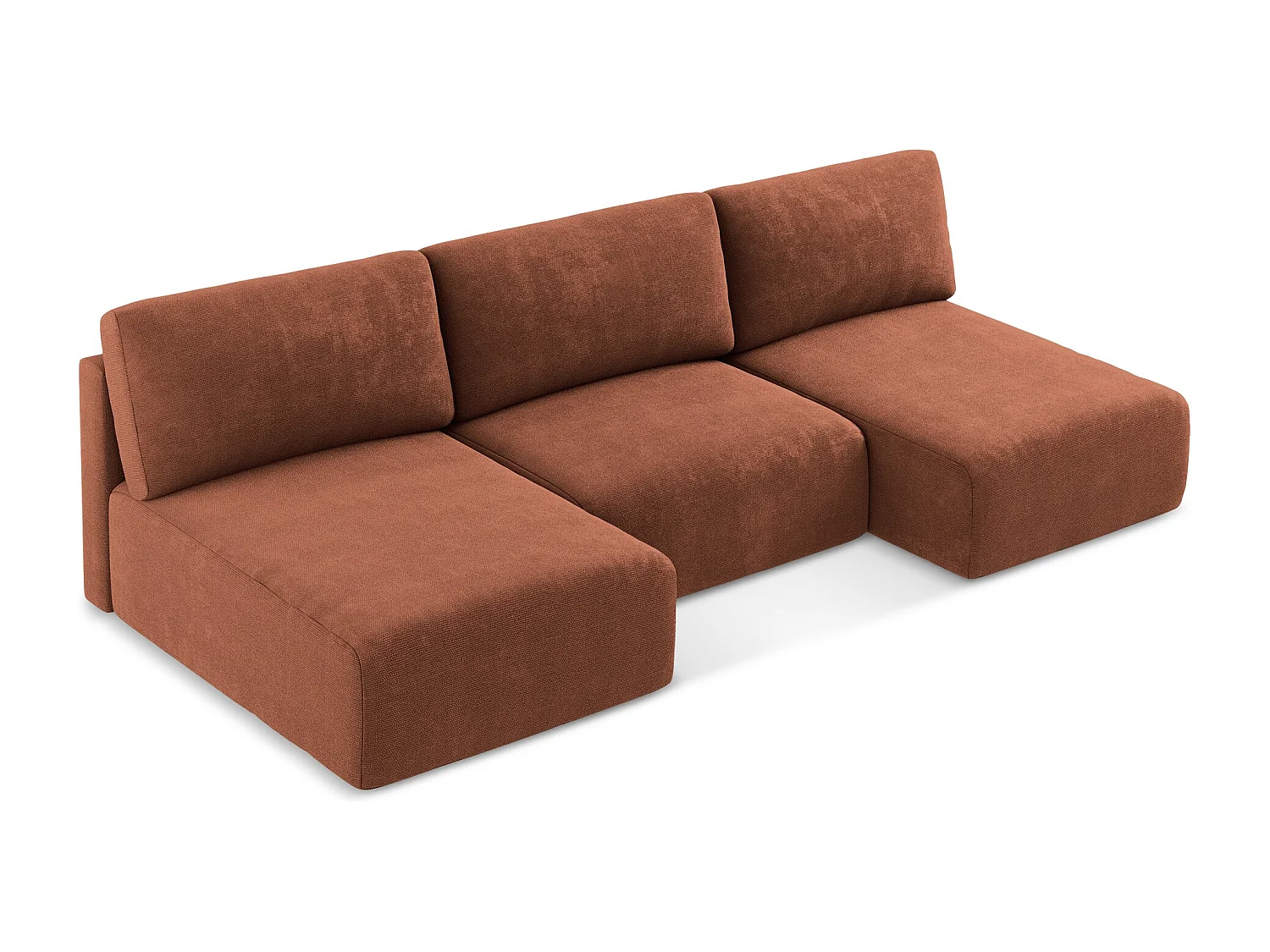 Wohnlandschaft ohne Armlehne mit Schlaffunktion - / - Chenille - Terrakotta - KONA