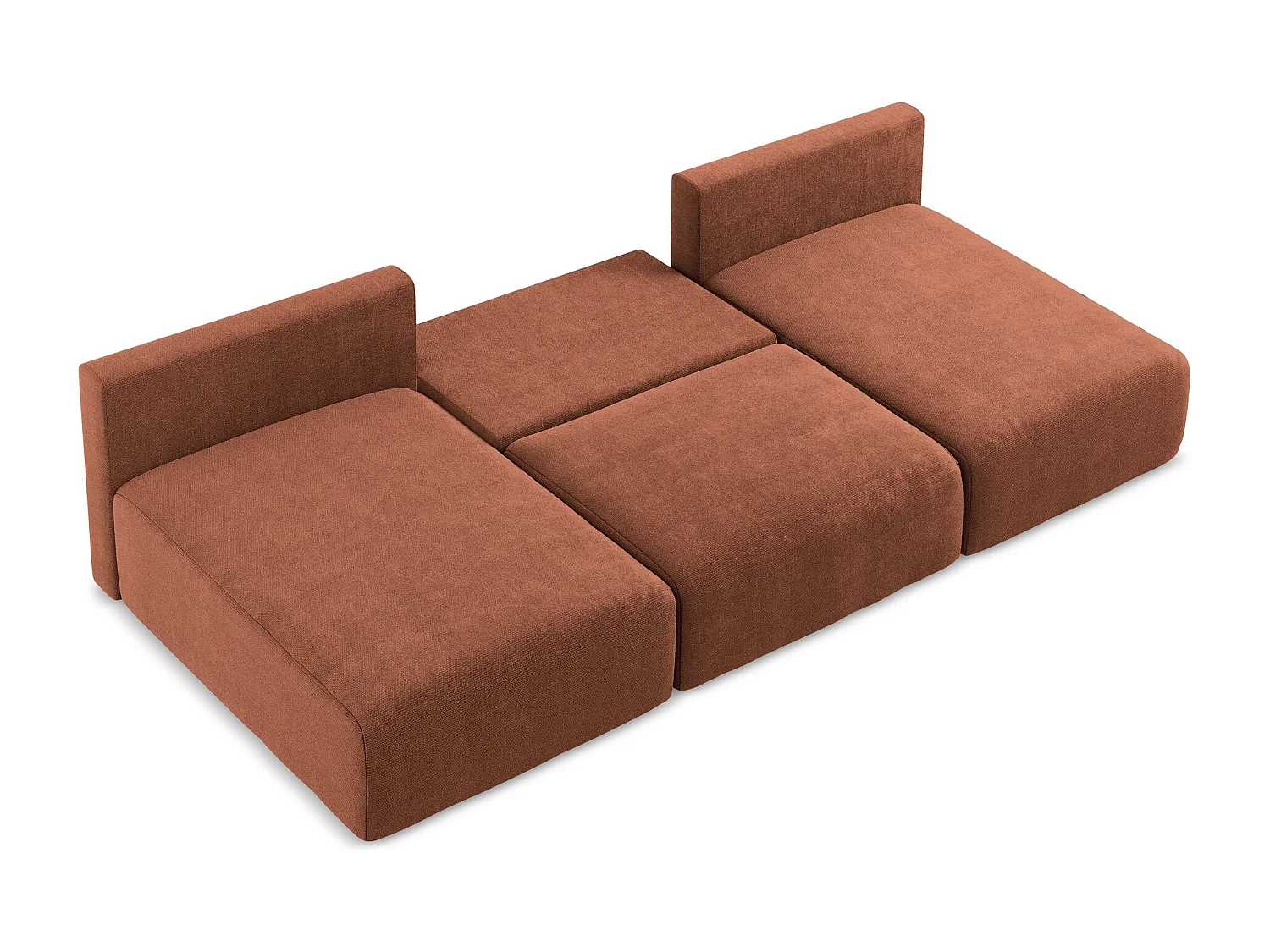 Wohnlandschaft ohne Armlehne mit Schlaffunktion - / - Chenille - Terrakotta - KONA