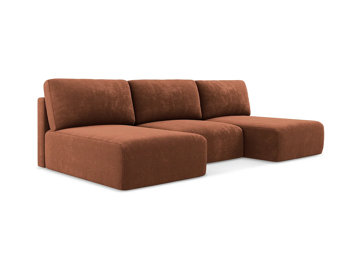 Wohnlandschaft ohne Armlehne mit Schlaffunktion - / - Chenille - Terrakotta - KONA