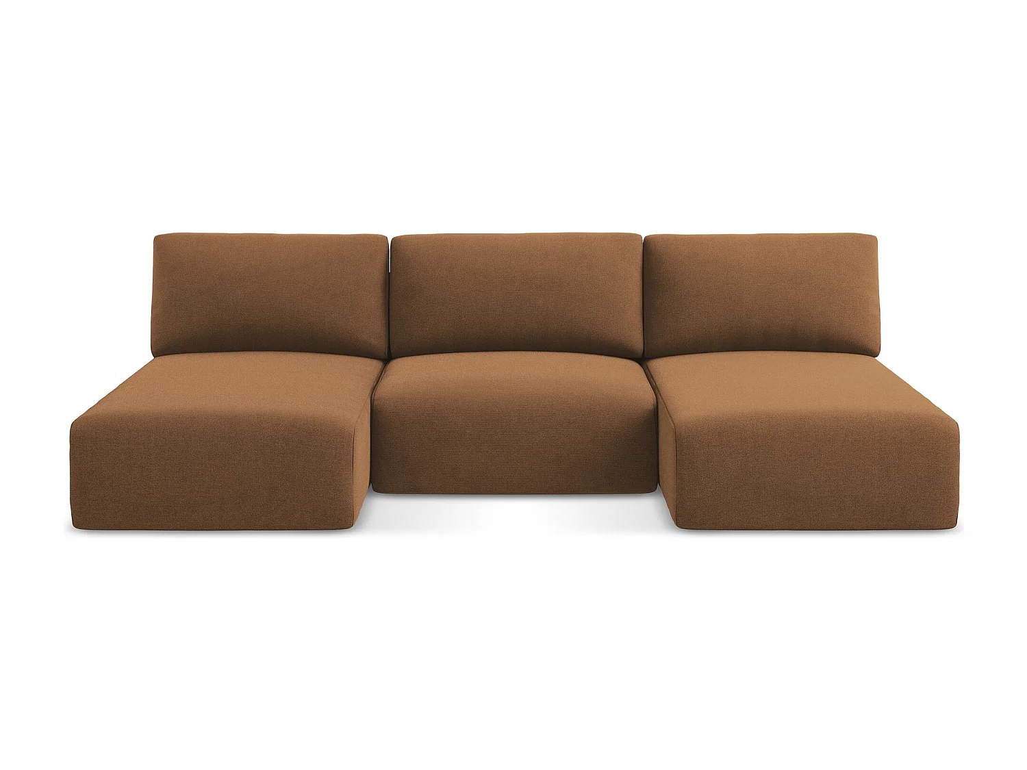 Otwarta Sofa panoramiczna z funkcją spania - z tkaniny strukturalnej - terakota - KONA