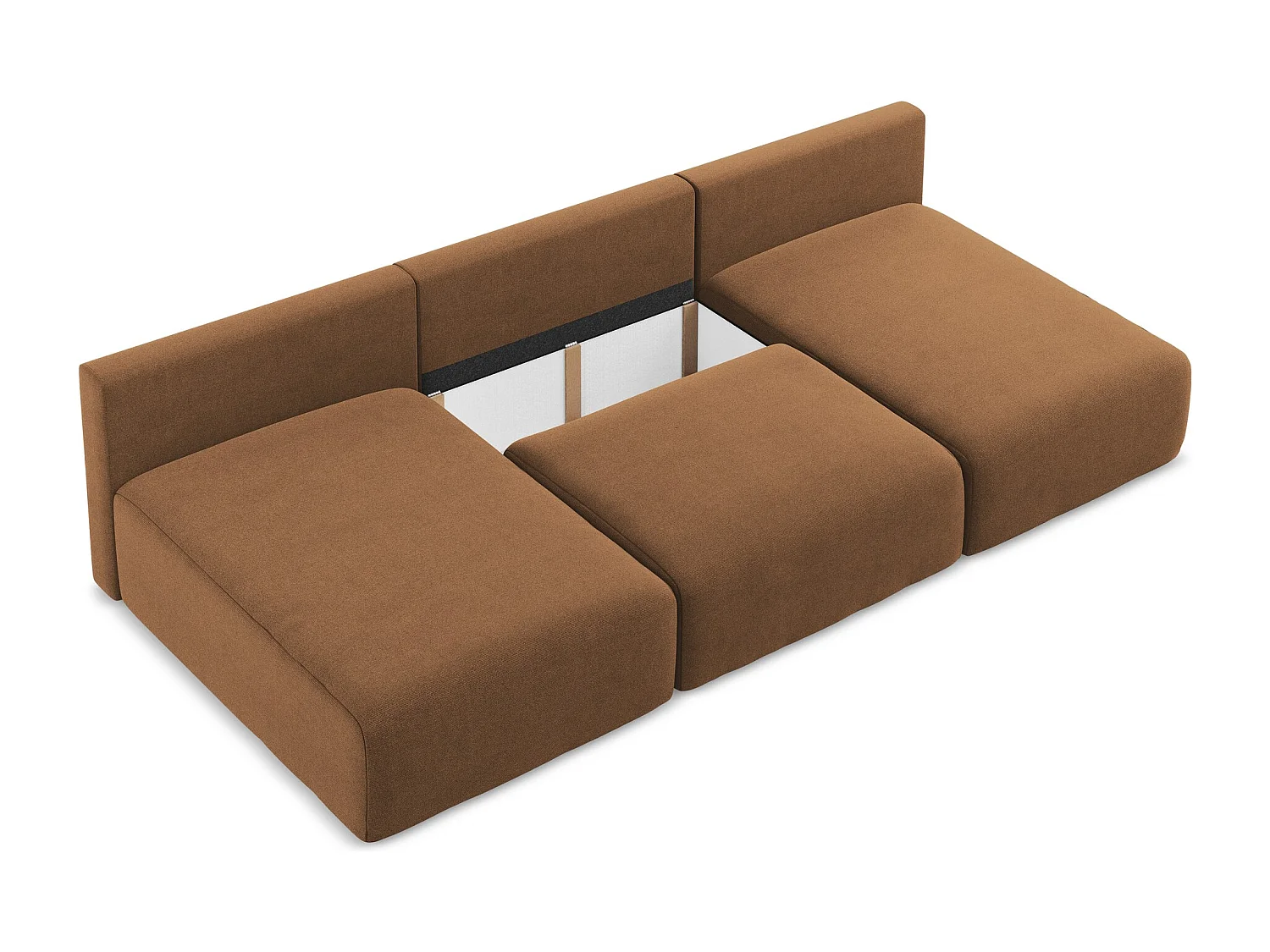 Otwarta Sofa panoramiczna z funkcją spania - z tkaniny strukturalnej - terakota - KONA