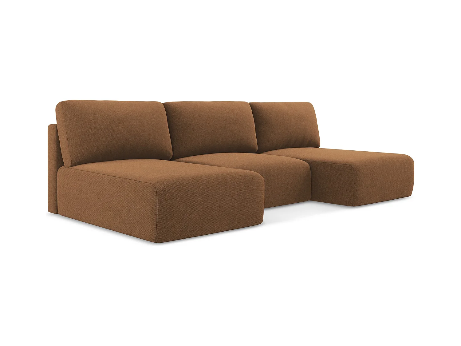 Wohnlandschaft ohne Armlehne mit Schlaffunktion - / - Strukturstoff - Terrakotta - KONA