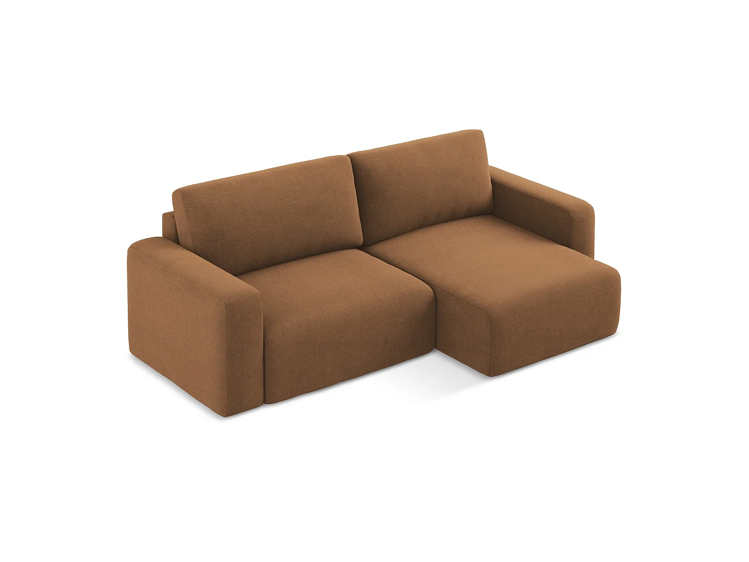 Canapé d'angle droit convertible en tissu texturé - terre cuite - OSTIA