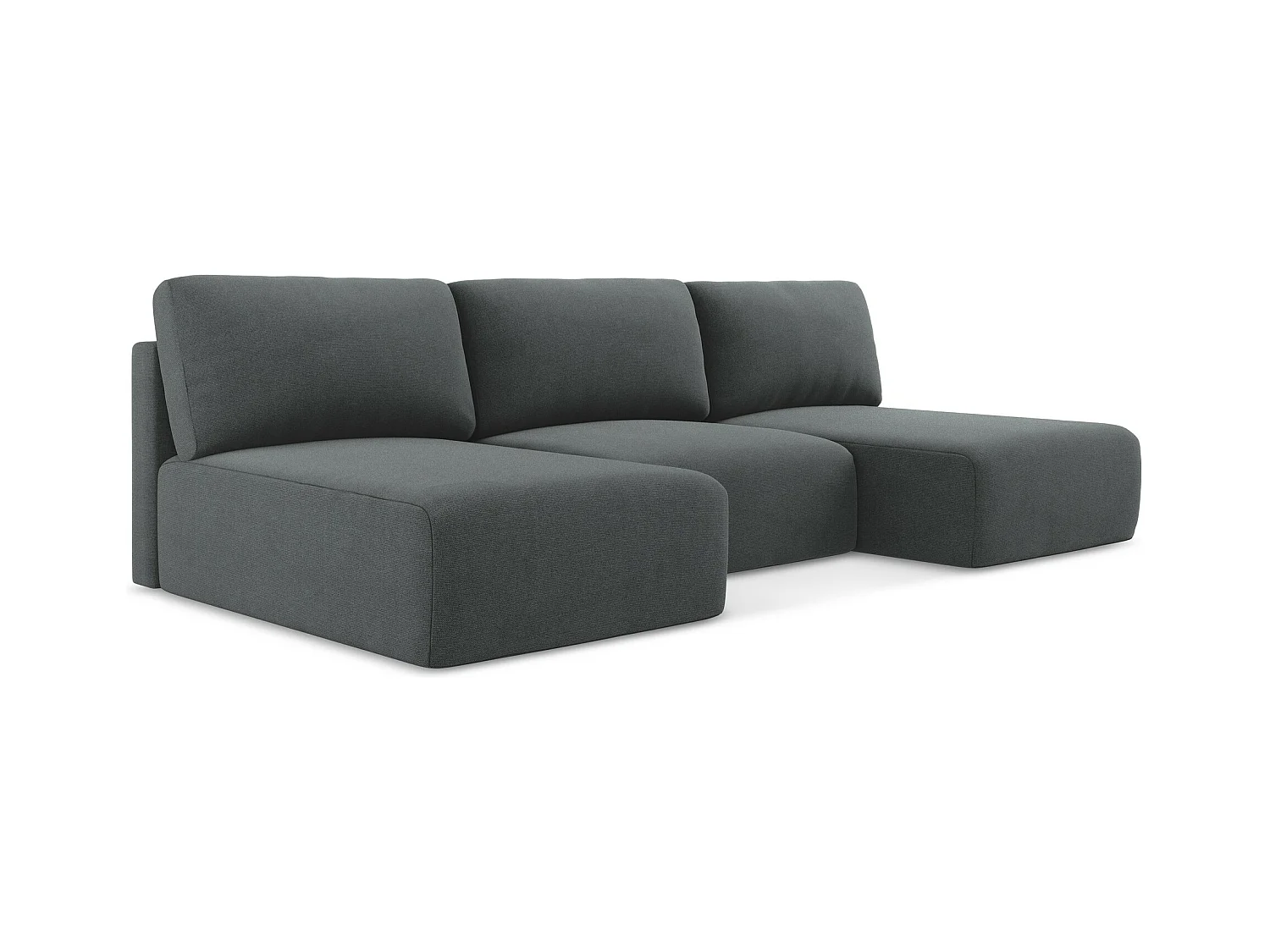 Wohnlandschaft ohne Armlehne mit Schlaffunktion - / - Strukturstoff - Grau - KONA