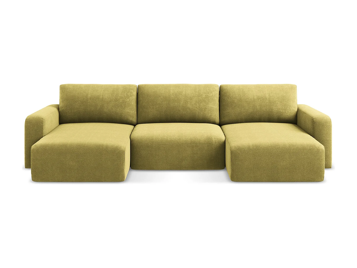 Panoramische bank met bedfunctie van limoengroen chenille stof - KONA