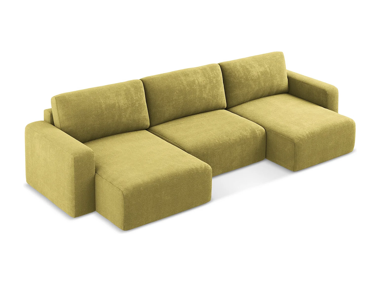 Panoramische bank met bedfunctie van limoengroen chenille stof - KONA