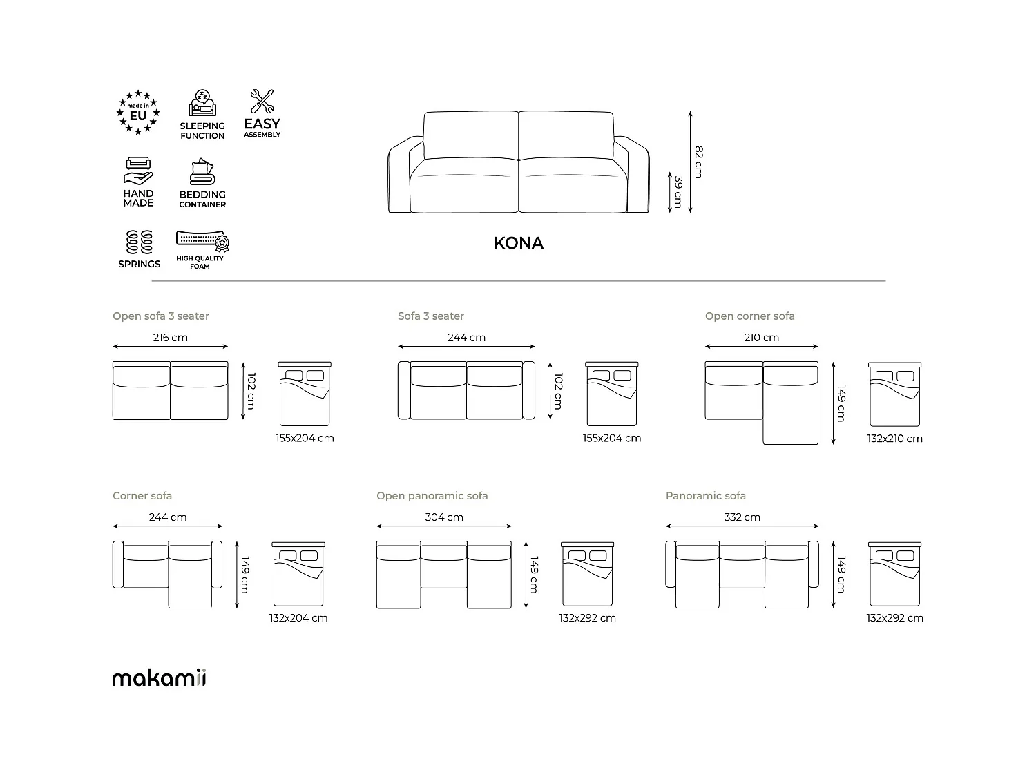 Canapé 3 places convertible en Strukturstoff - gris - KONA