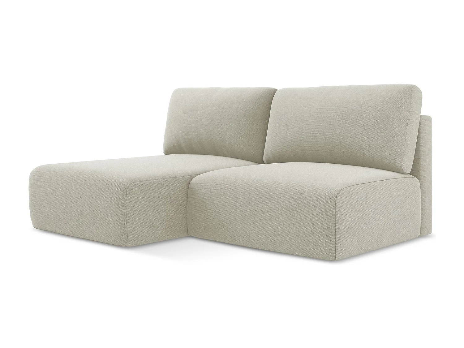 Open hoekbank links met bedfunctie van lichtbeige textuurstof - KONA