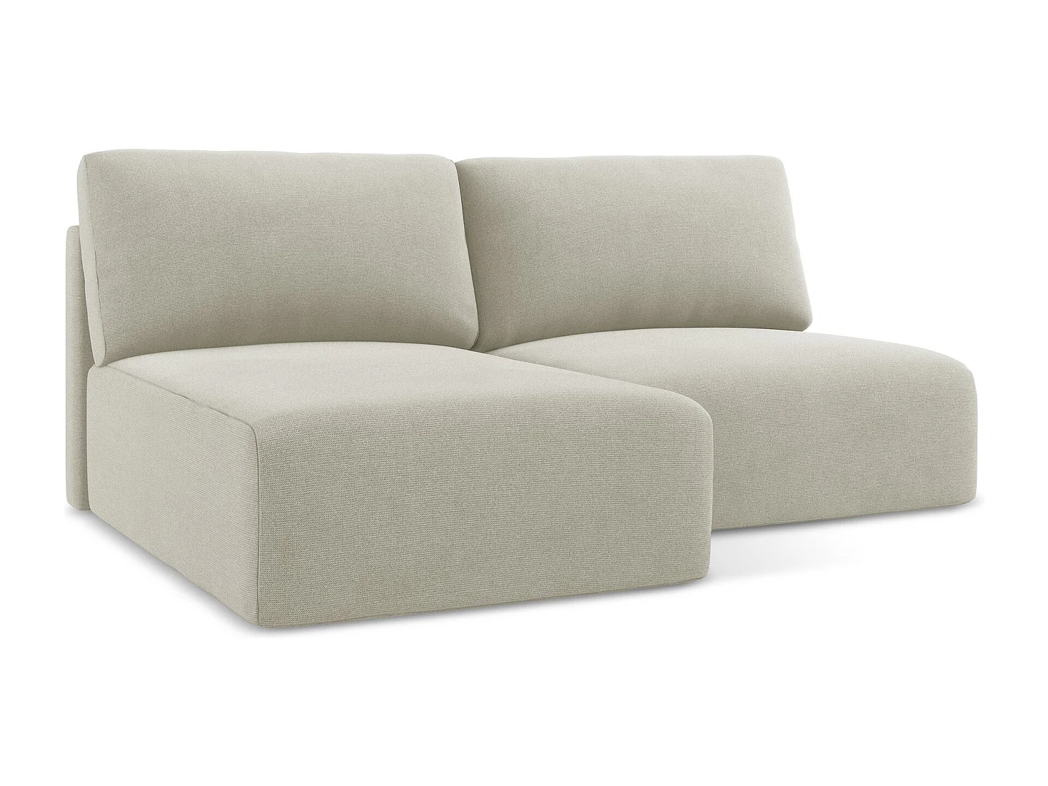 Open hoekbank links met bedfunctie van lichtbeige textuurstof - KONA