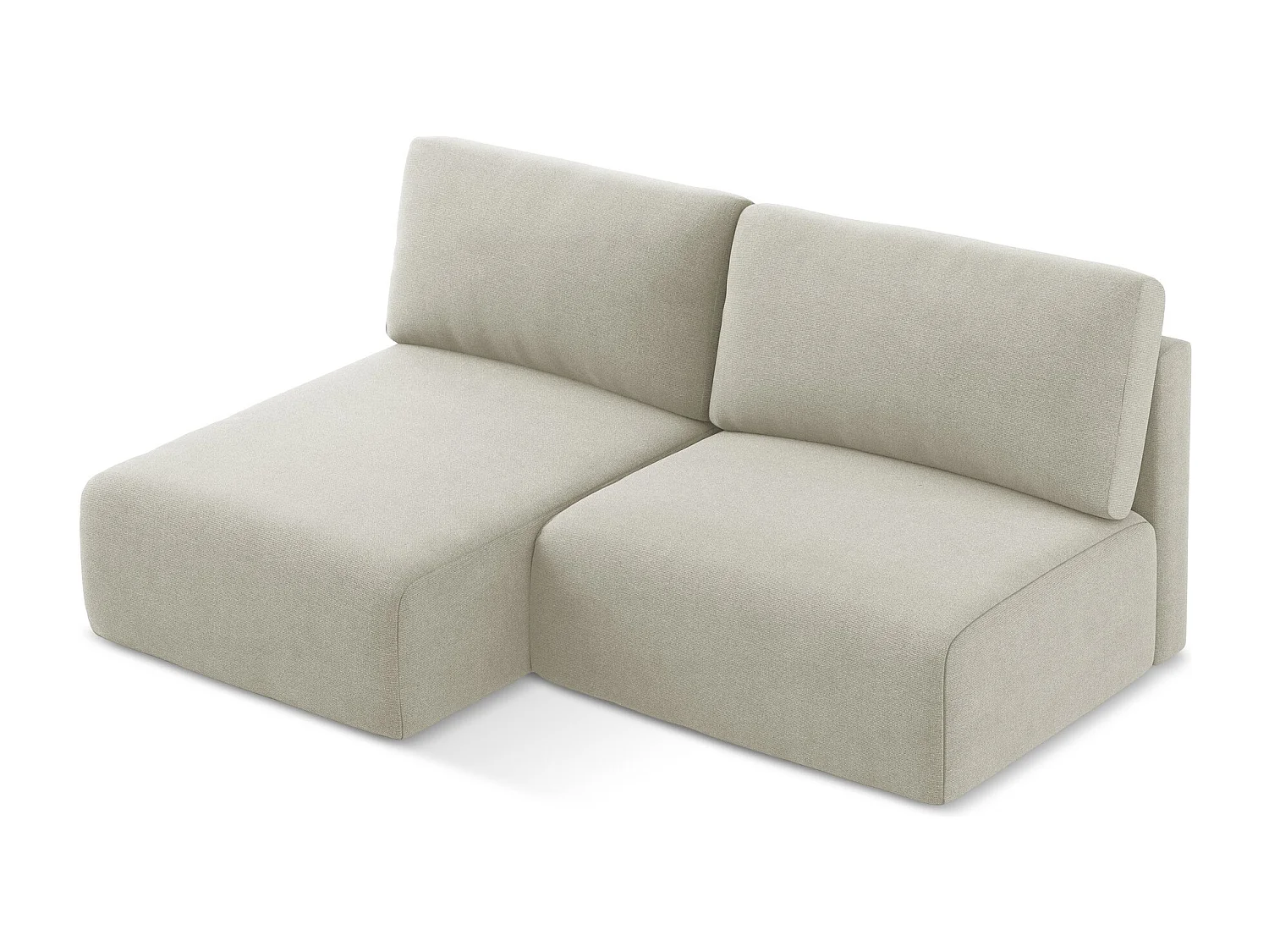 Open hoekbank links met bedfunctie van lichtbeige textuurstof - KONA