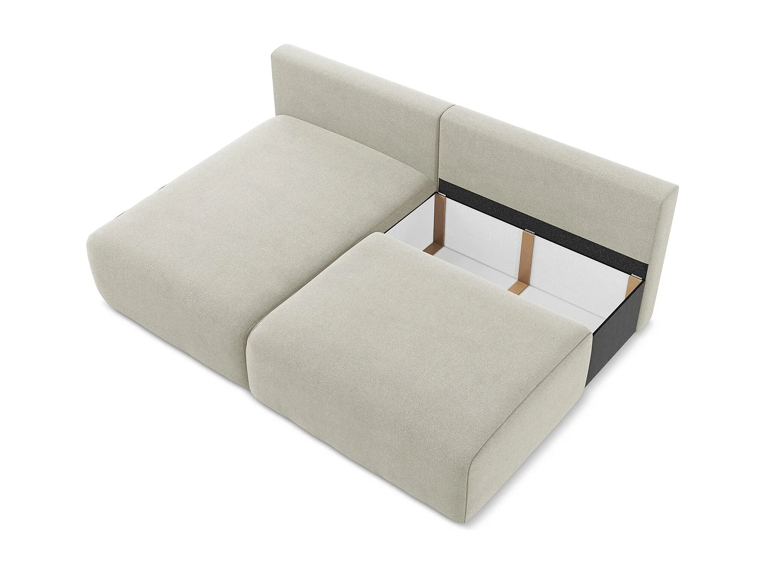 Open hoekbank links met bedfunctie van lichtbeige textuurstof - KONA