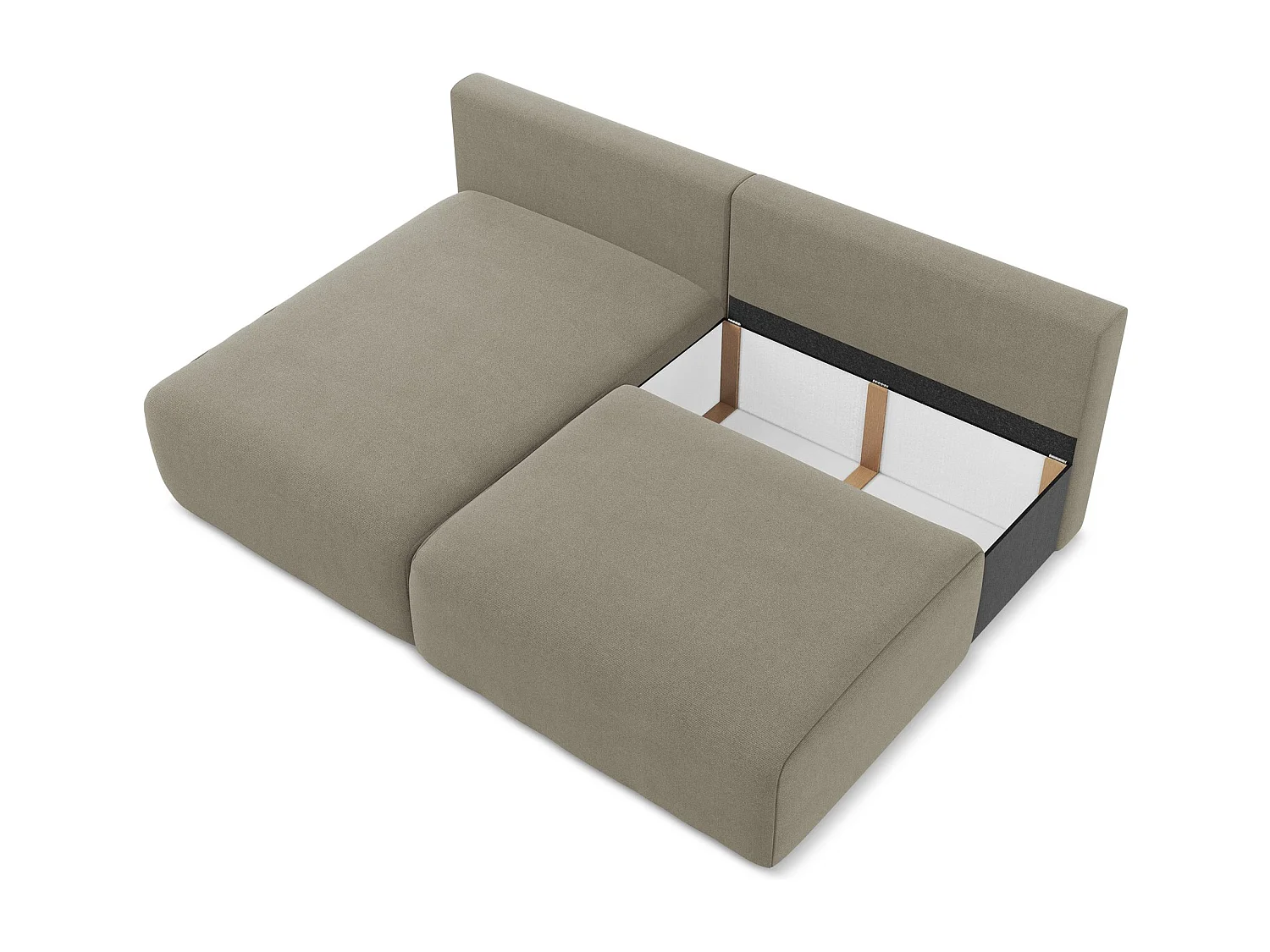 Ecksofa ohne Armlehne mit Schlaffunktion Links - Links - Strukturstoff - Dunkelbeige - KONA