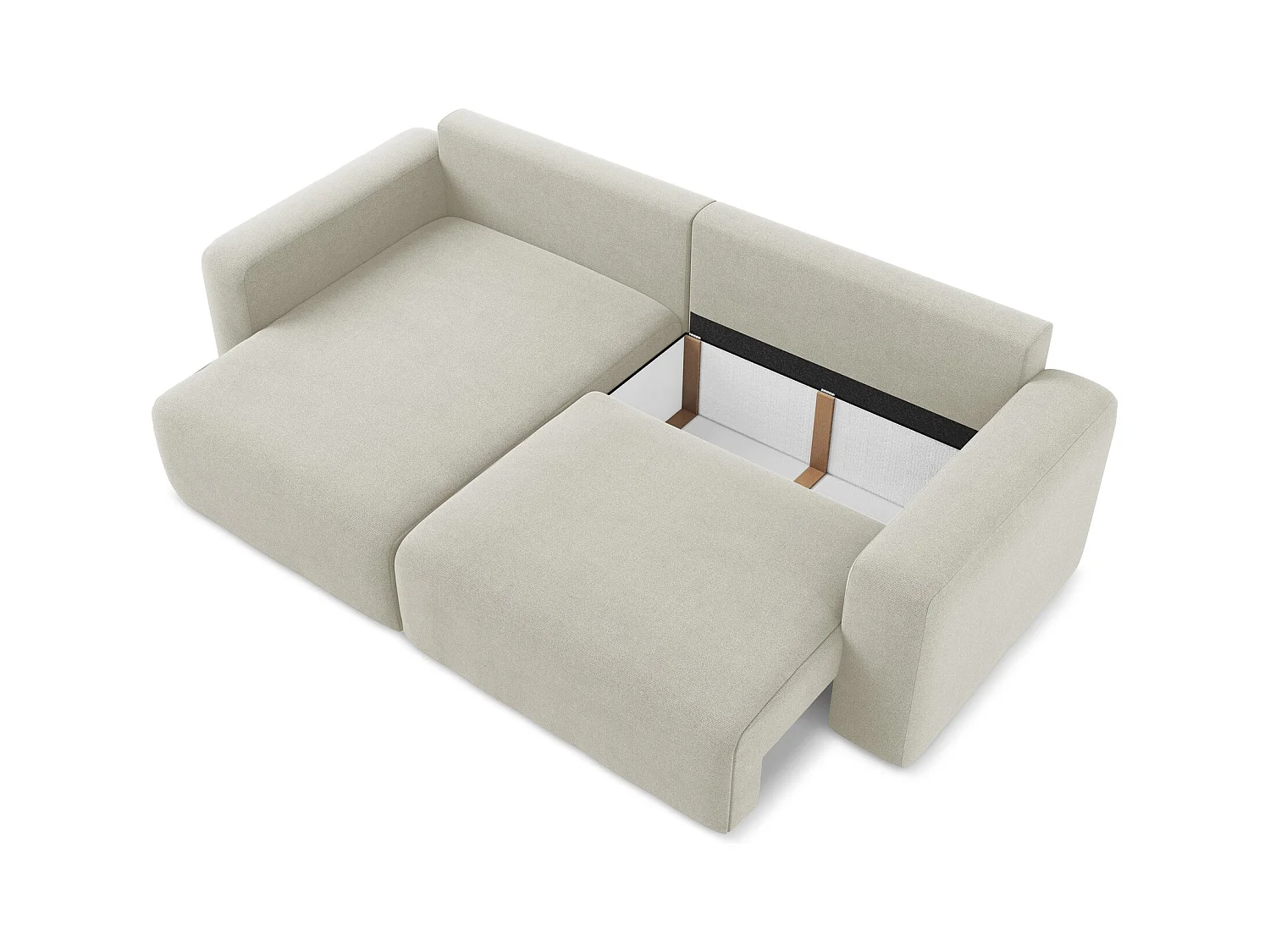 3-Sitzer Ecksofa mit Schlaffunktion - Ecke Links - Strukturstoff - Hell beige - KONA