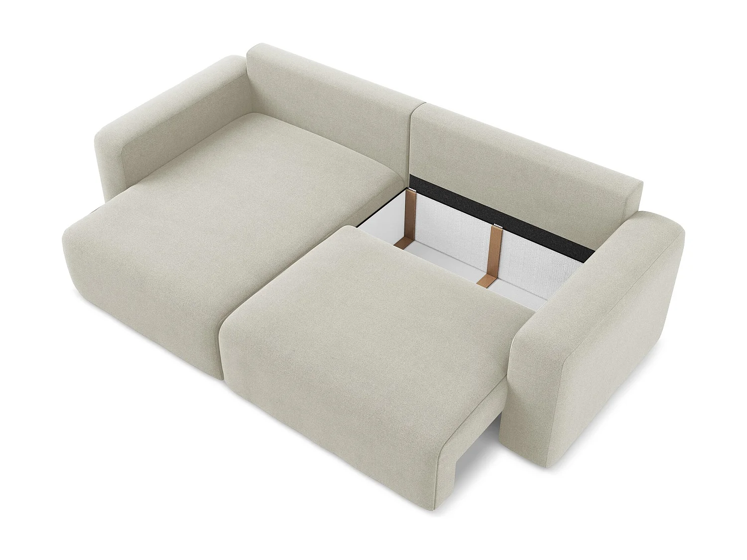 3-Sitzer Ecksofa mit Schlaffunktion - Ecke Links - Strukturstoff - Hell beige - KONA