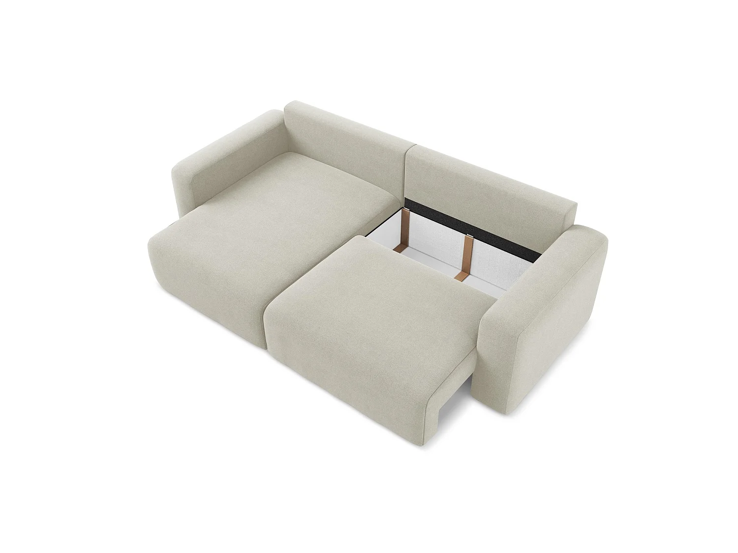 Canapé d’angle 3 places gauche convertible en tissu texturé - beige clair - OSTIA