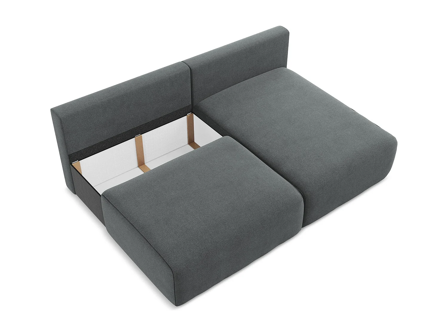 Open hoekbank met bedfunctie van grijs textuurstof - KONA