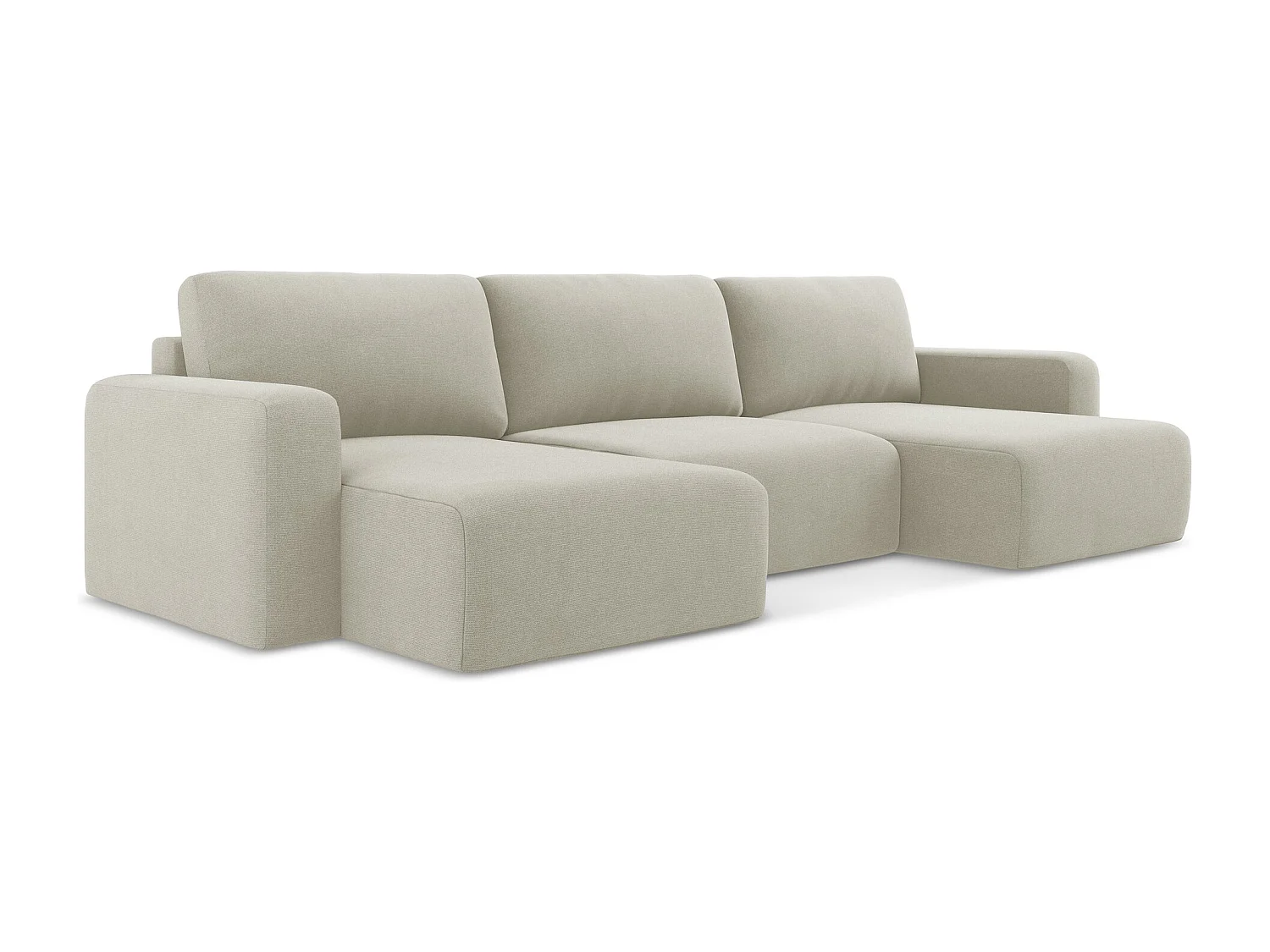 Wohnlandschaft mit Schlaffunktion - / - Strukturstoff - Hell beige - KONA