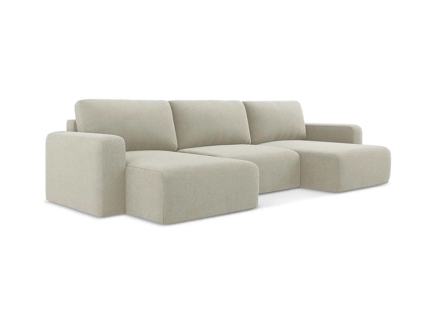 Wohnlandschaft mit Schlaffunktion - / - Strukturstoff - Hell beige - KONA