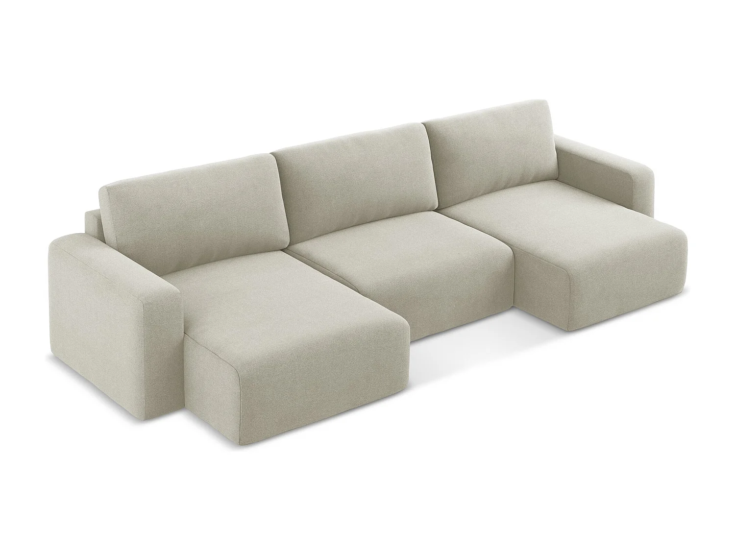 Sofa panoramiczna z funkcją spania - z tkaniny strukturalnej - jasny beż - KONA