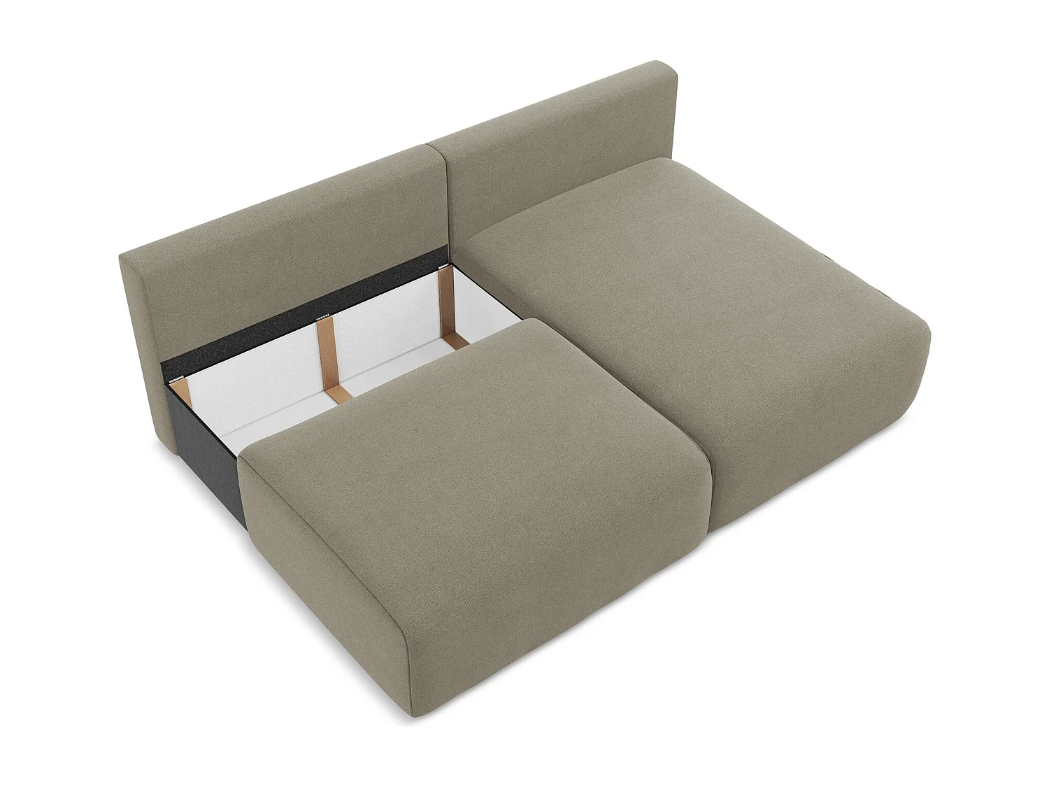 Open hoekbank met bedfunctie van donkerbeige textuurstof - KONA