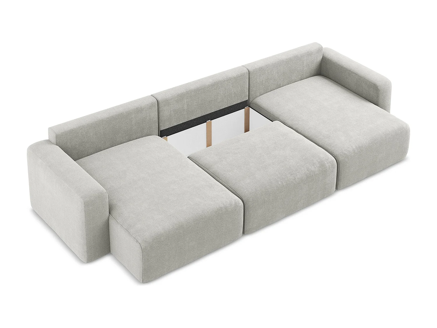 Panoramische bank met bedfunctie van lichtgrijs chenille stof - KONA