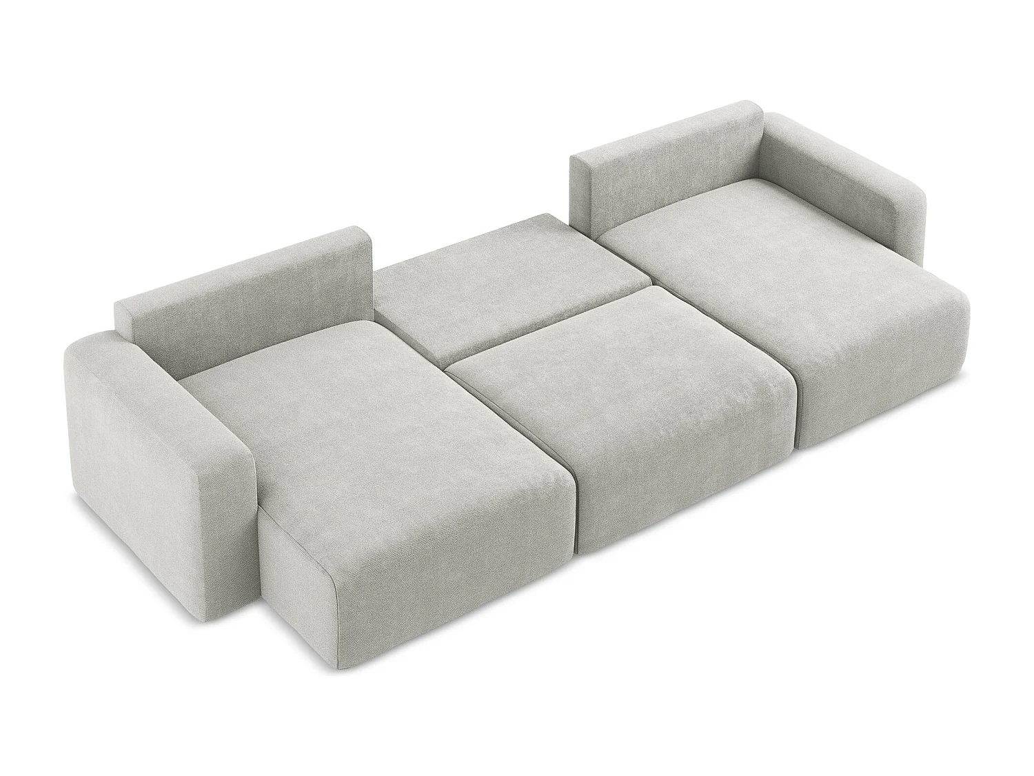 Panoramische bank met bedfunctie van lichtgrijs chenille stof - KONA