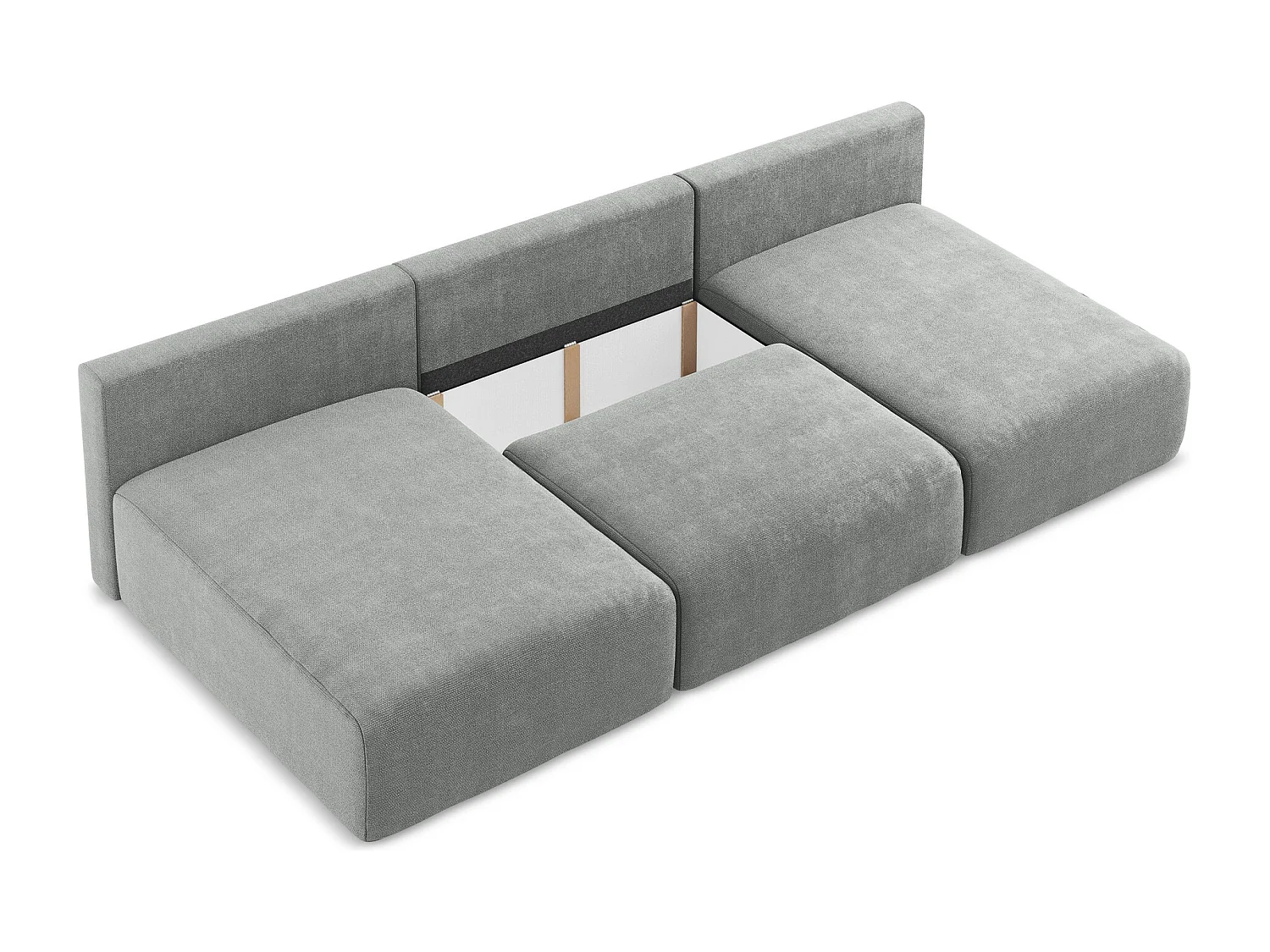 Panoramische open bank met bedfunctie van grijs chenille stof - KONA