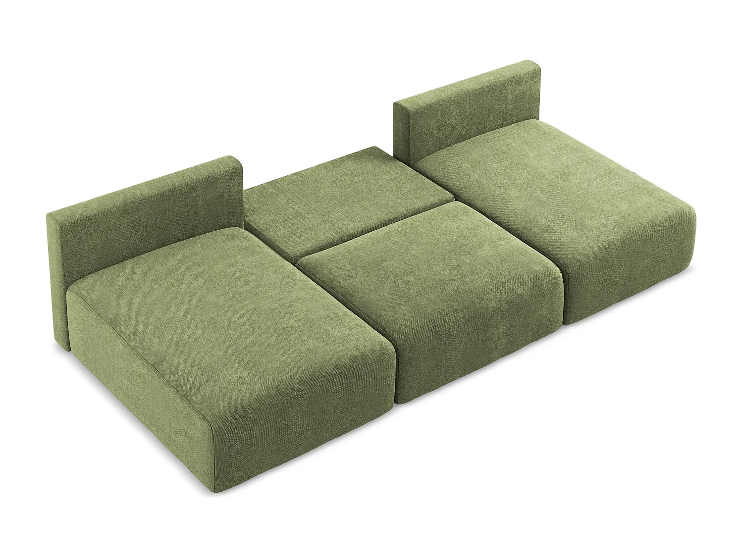 Panoramische open bank met bedfunctie van groente chenille stof - KONA