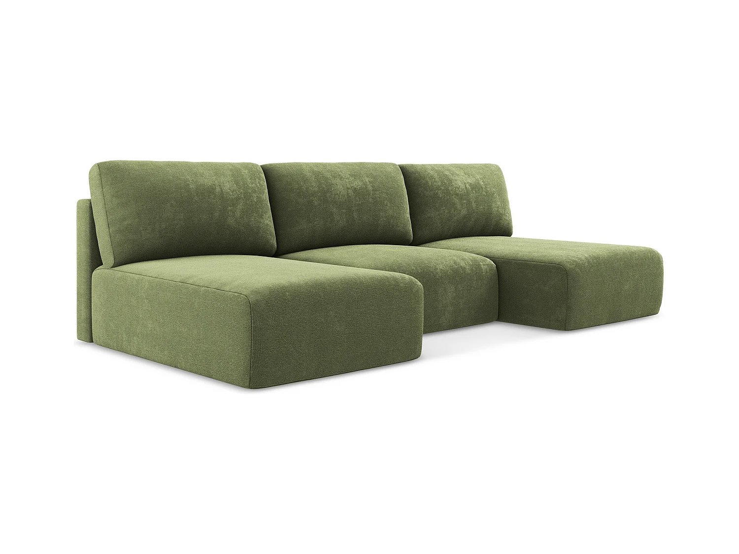 Wohnlandschaft ohne Armlehne mit Schlaffunktion - / - Chenille - Grün - KONA