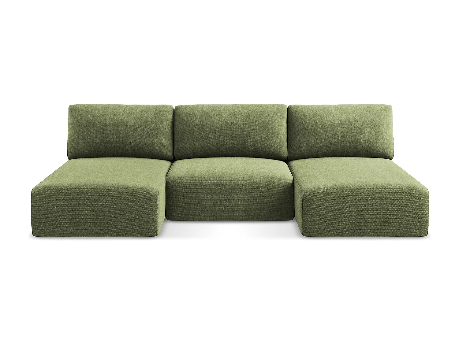 Panoramische open bank met bedfunctie van groente chenille stof - KONA