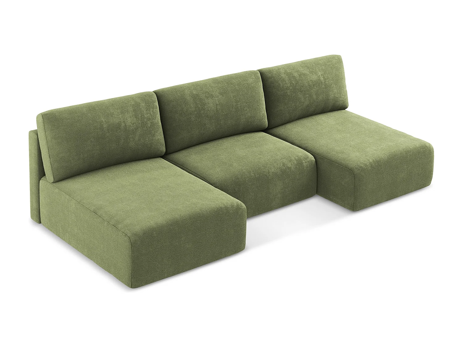 Panoramische open bank met bedfunctie van groente chenille stof - KONA