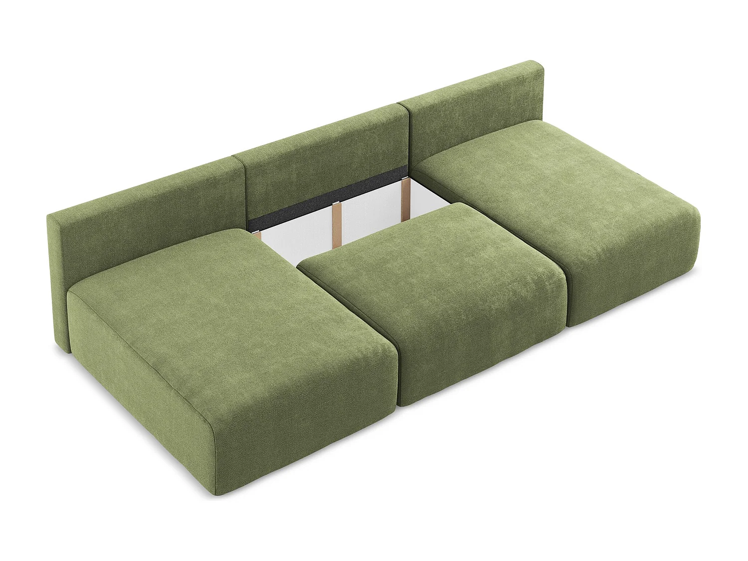 Panoramische open bank met bedfunctie van groente chenille stof - KONA