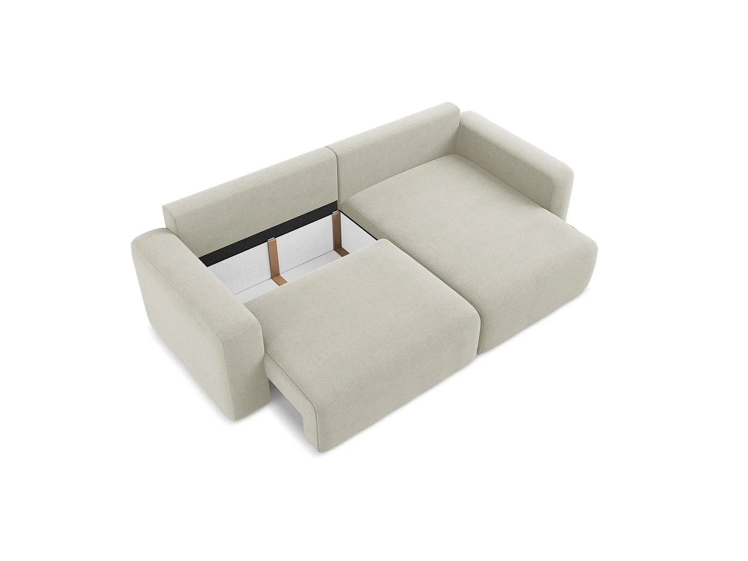Canapé d'angle droit convertible en tissu texturé - beige clair - OSTIA