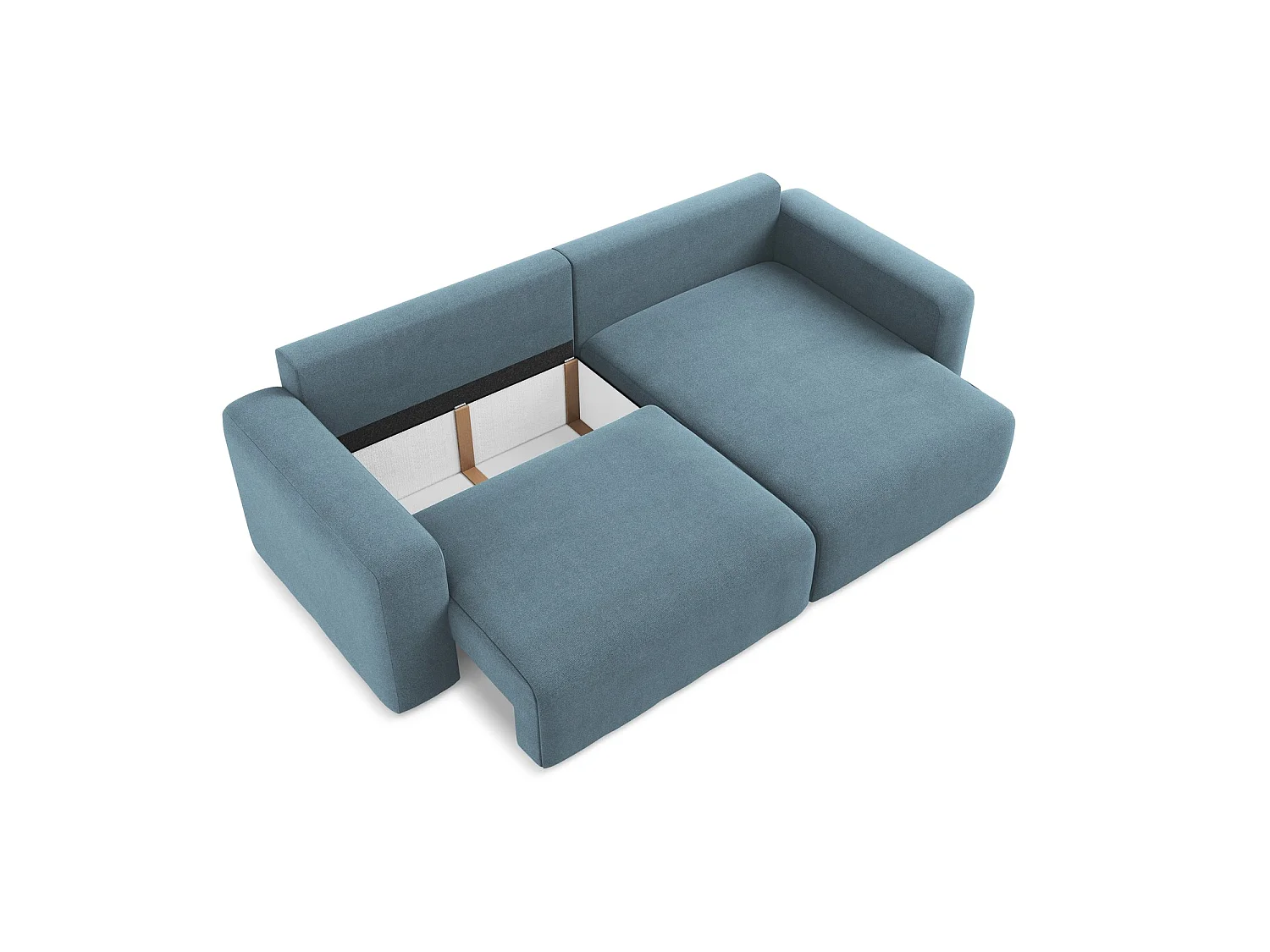 Canapé d'angle droit convertible en tissu texturé - bleu clair - OSTIA