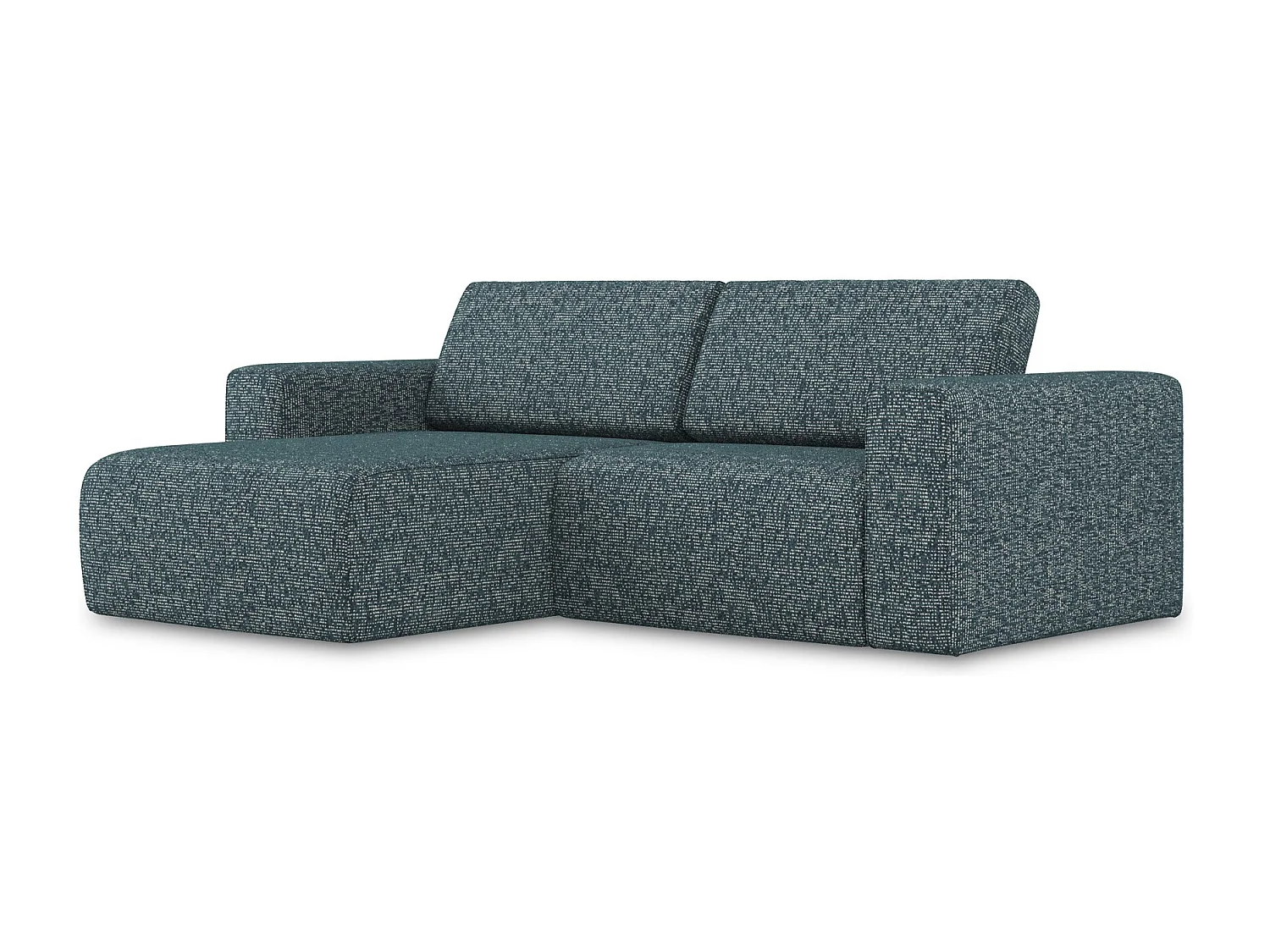 Sofá de canto modular esquerdo 3 lugares em tecido texturizado jeans - KALEA