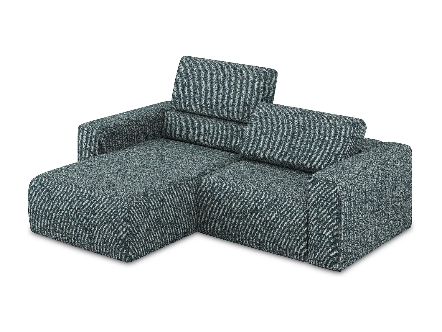 Sofá de canto modular esquerdo 3 lugares em tecido texturizado jeans - KALEA