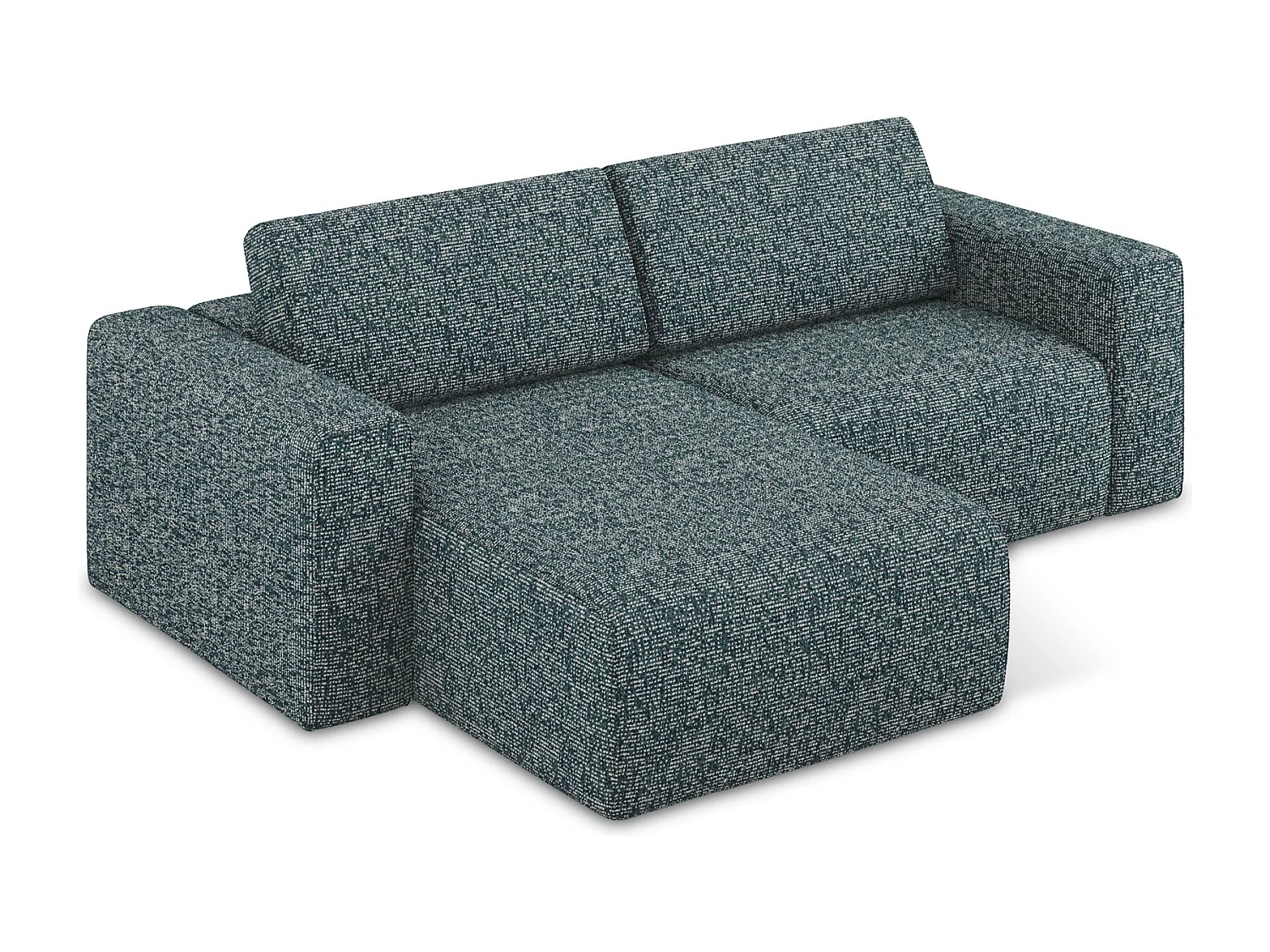 Sofá de canto modular esquerdo 3 lugares em tecido texturizado jeans - KALEA