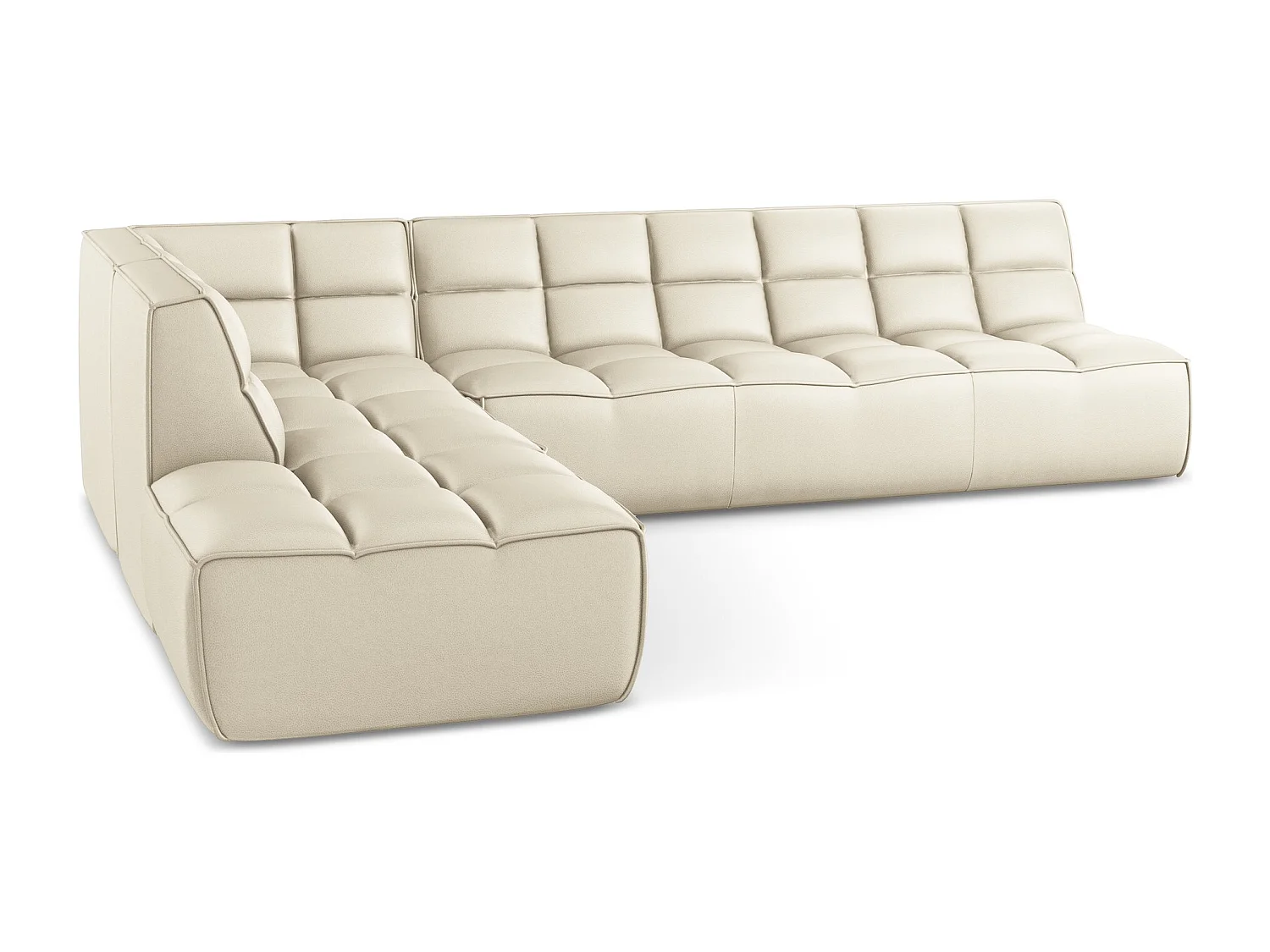 Canapé d'angle modulaire L reversible en Cuir artificiel - beige clair - KALAI