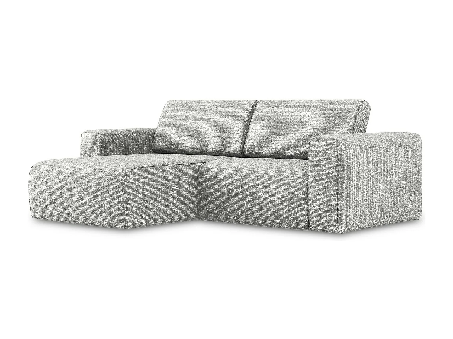 Sofá de canto modular esquerdo 3 lugares em tecido texturizado prata - KALEA
