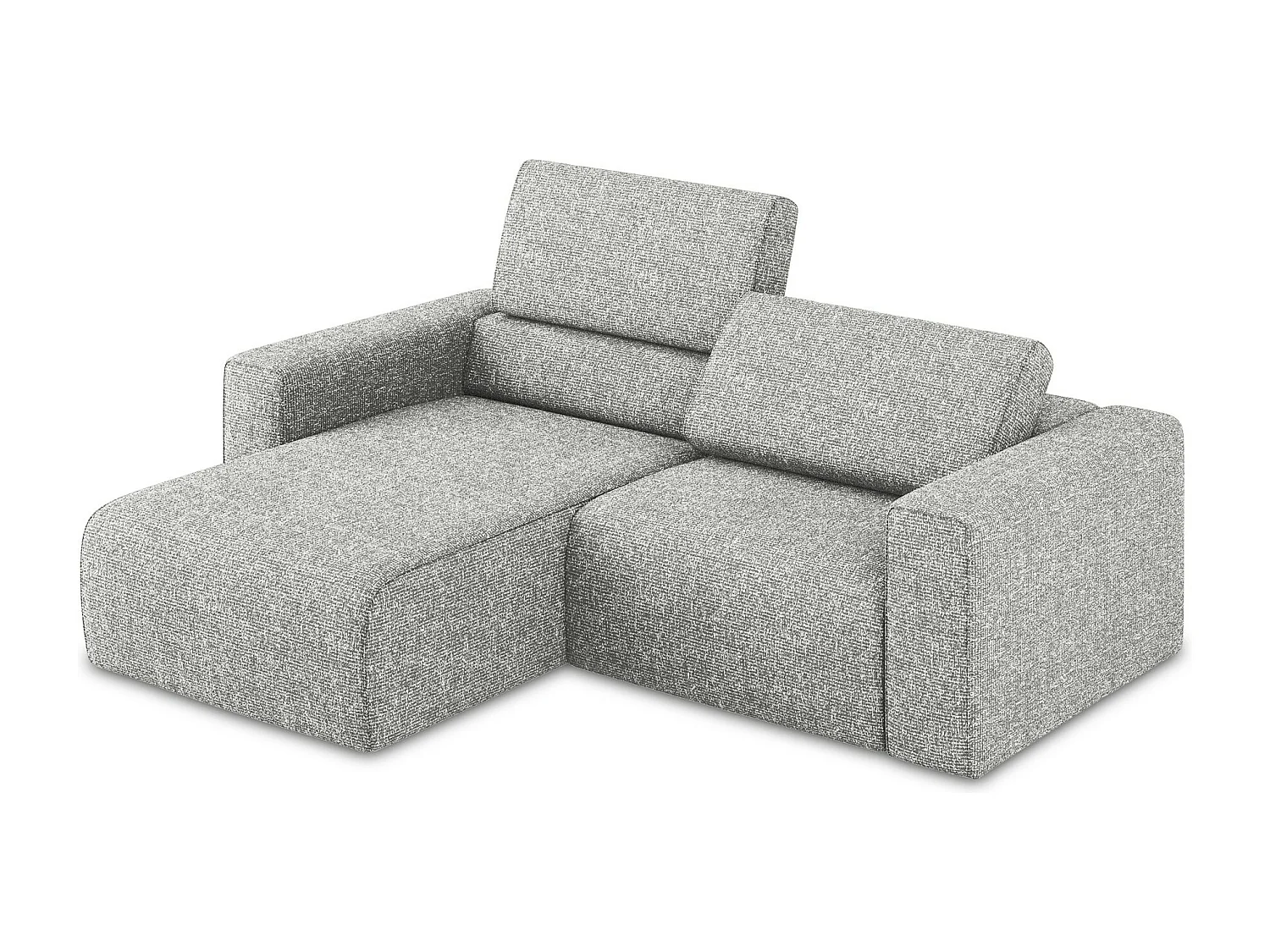 Sofá de canto modular esquerdo 3 lugares em tecido texturizado prata - KALEA