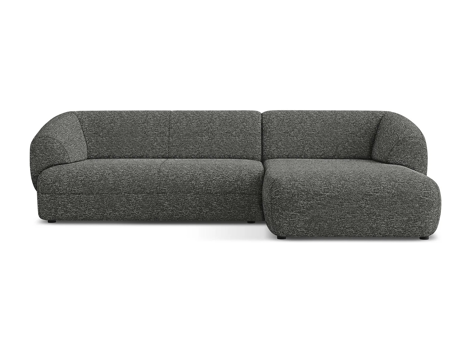 Sofá de canto modular direito 4 lugares em tecido texturizado cinza escuro - MOANA