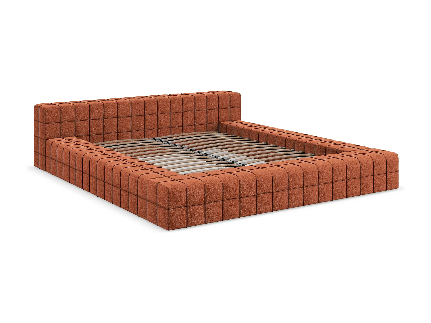 Lit rembourré - 220 x 260 - en Chenille - terre cuite - AKELA