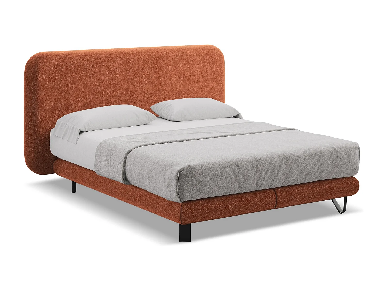 Cama estofada 160x200 cm em tecido chenille - terracota - ILIMA