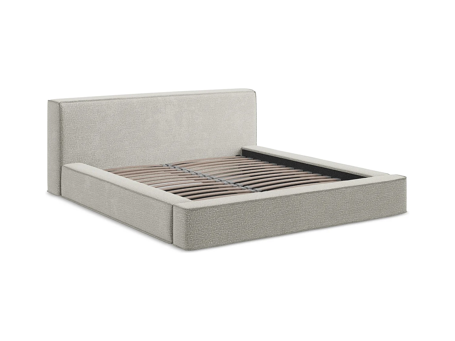 Polsterbed mit Stauraum - 200 x 240 - Strukturstoff - Hellgrau - NOHO