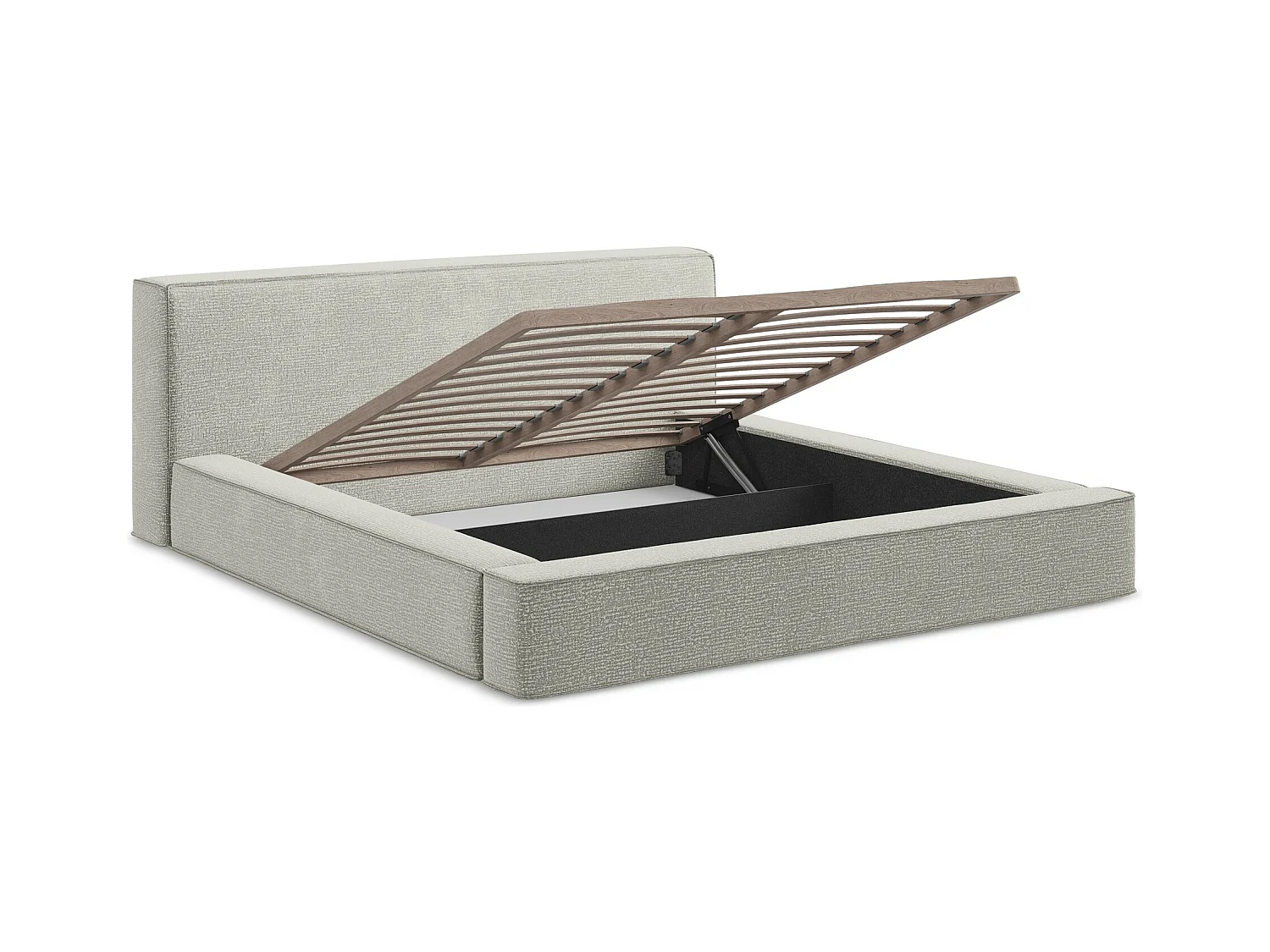 Polsterbed mit Stauraum - 200 x 240 - Strukturstoff - Hellgrau - NOHO